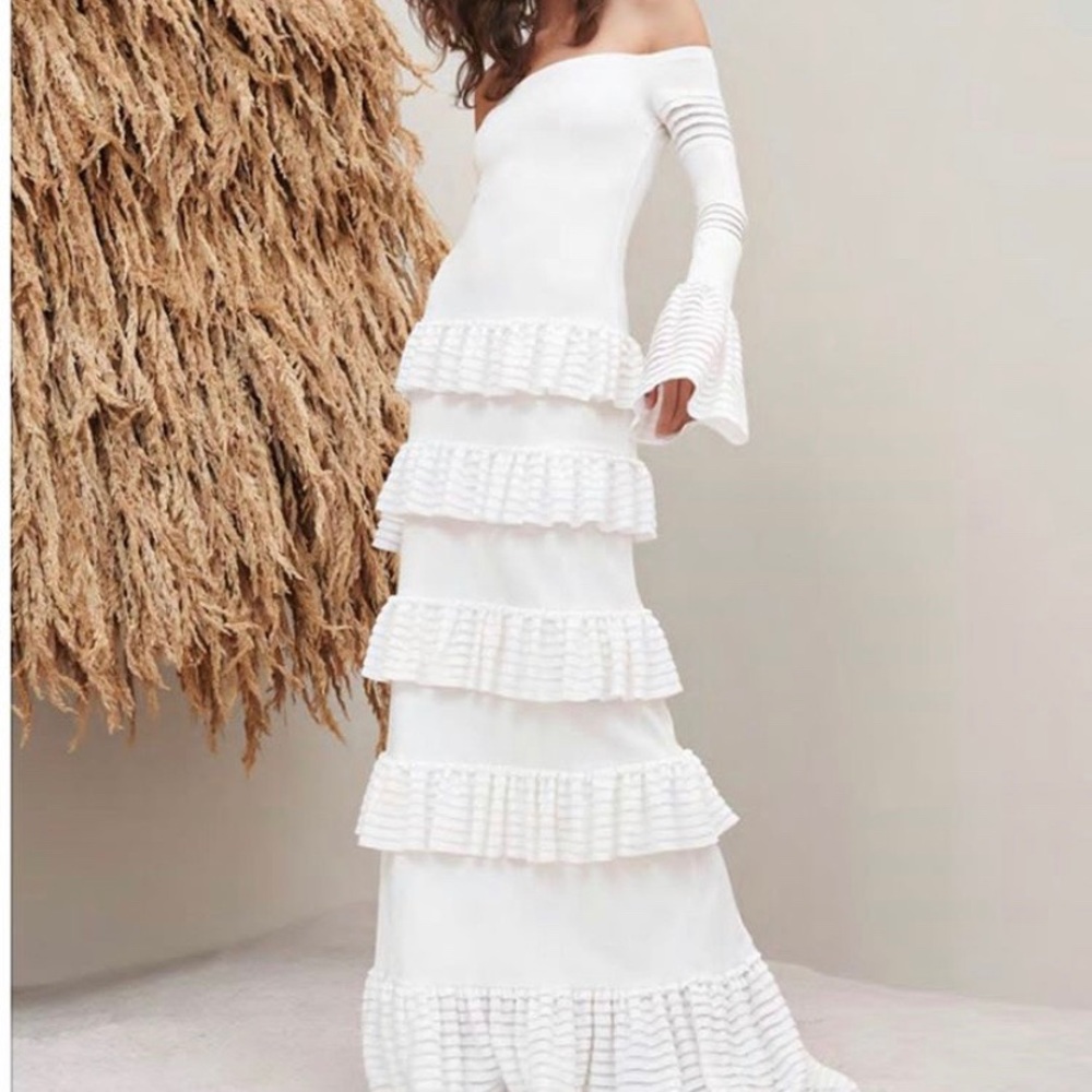 Alexis Off-the-Shoulder Tiered Knit Maxi Dress